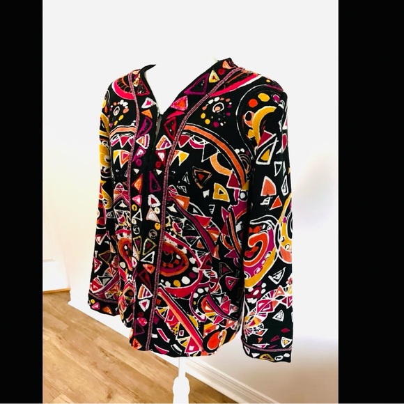 “Modern art to wear”bright colours on black w/sequins & beads embellished jacket - Picture 13 of 15